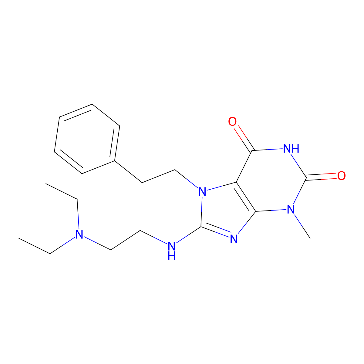 8-((2-(diethylamino)ethyl)amino)-3-methyl-7-phenethyl-1H-purine-2,6(3H,7H)-dione molecular structure, CAS 333751-97-6