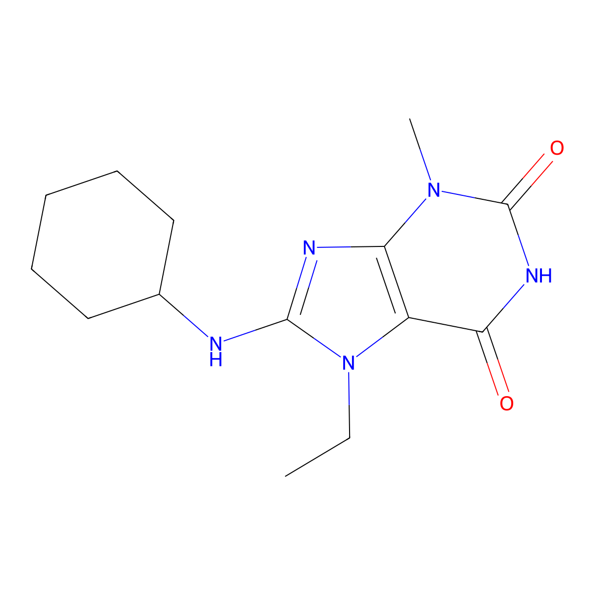 8-(cyclohexylamino)-7-ethyl-3-methyl-1H-purine-2,6(3H,7H)-dione molecular structure, CAS 333751-98-7