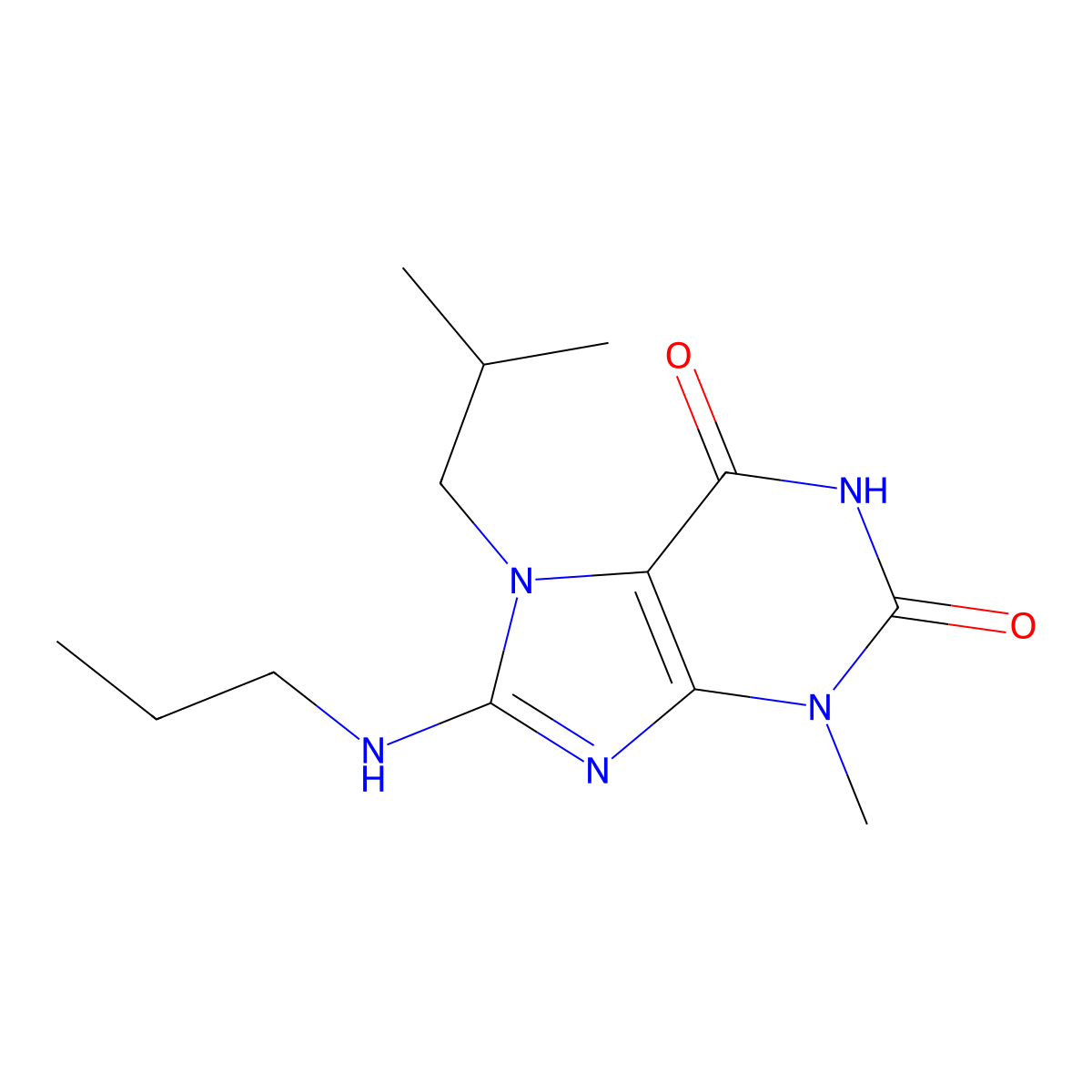 7-isobutyl-3-methyl-8-(propylamino)-1H-purine-2,6(3H,7H)-dione molecular structure, CAS 333752-00-4