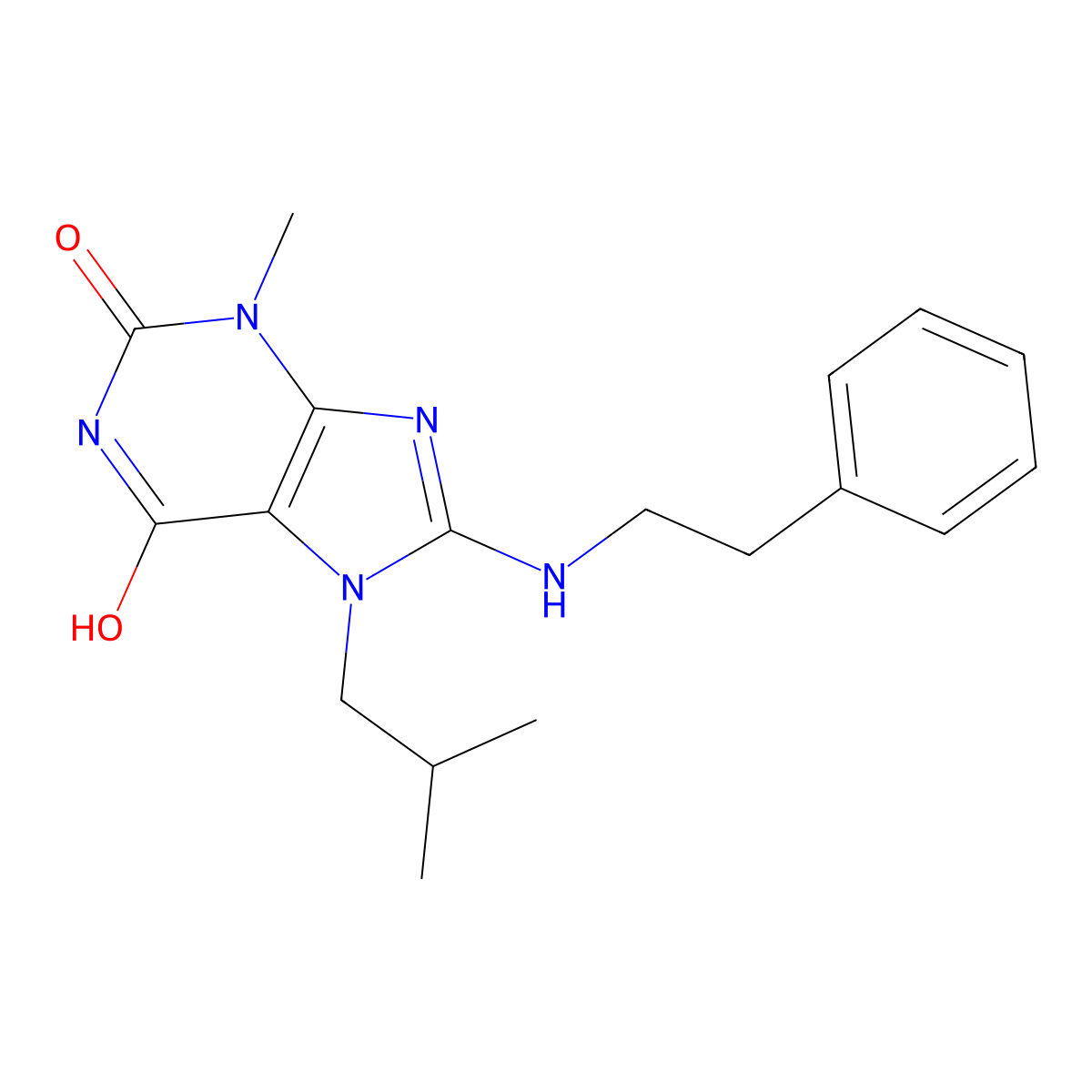 7-isobutyl-3-methyl-8-(phenethylamino)-1H-purine-2,6(3H,7H)-dione molecular structure, CAS 333752-02-6