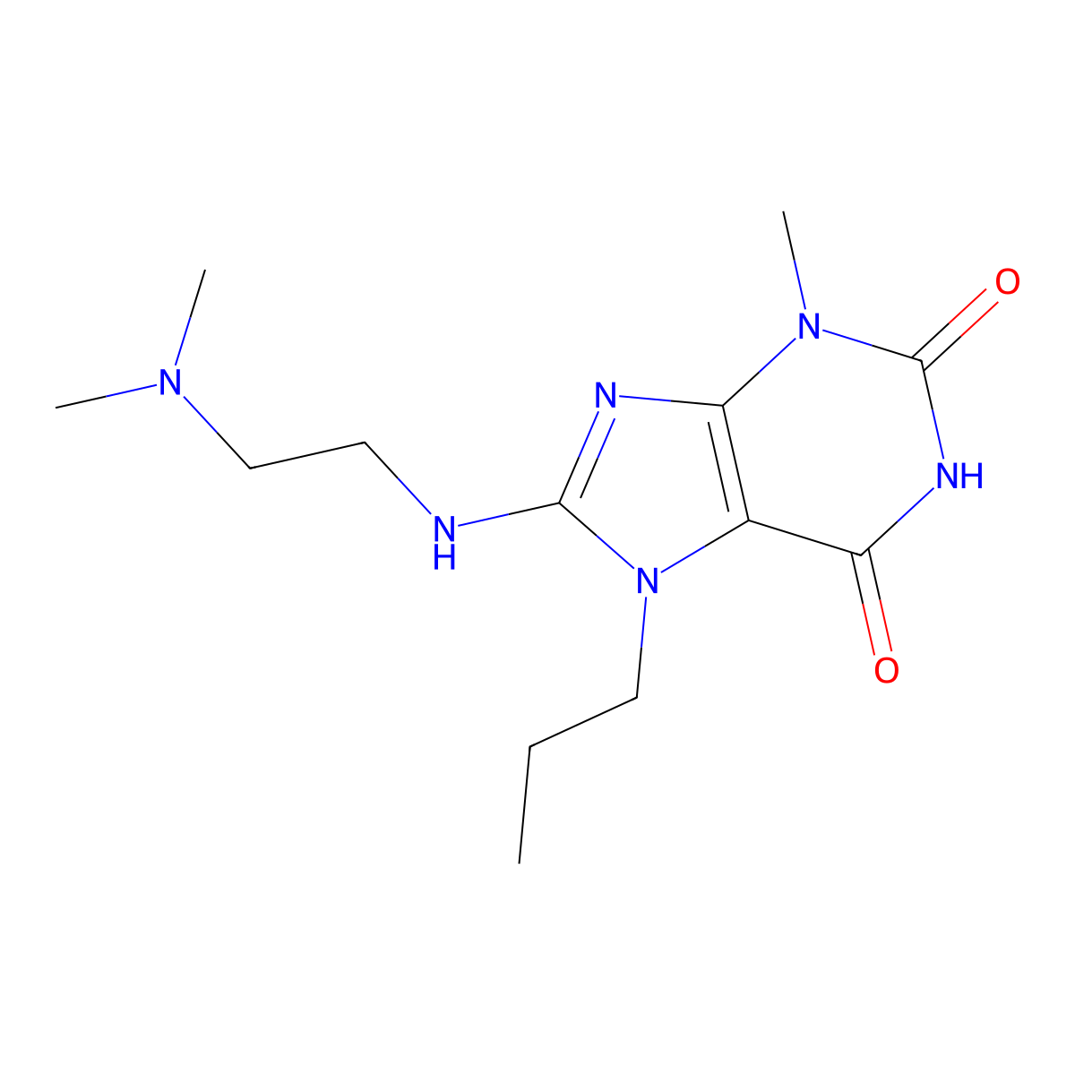 8-((2-(dimethylamino)ethyl)amino)-3-methyl-7-propyl-1H-purine-2,6(3H,7H)-dione molecular structure, CAS 333752-05-9