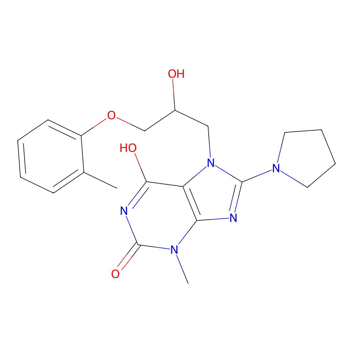 7-(2-hydroxy-3-(o-tolyloxy)propyl)-3-methyl-8-(pyrrolidin-1-yl)-1H-purine-2,6(3H,7H)-dione molecular structure, CAS 333752-11-7