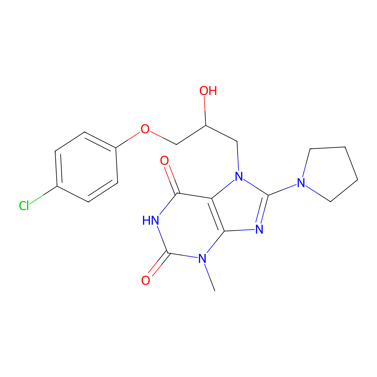7-(3-(4-chlorophenoxy)-2-hydroxypropyl)-3-methyl-8-(pyrrolidin-1-yl)-1H-purine-2,6(3H,7H)-dione molecular structure, CAS 333752-15-1
