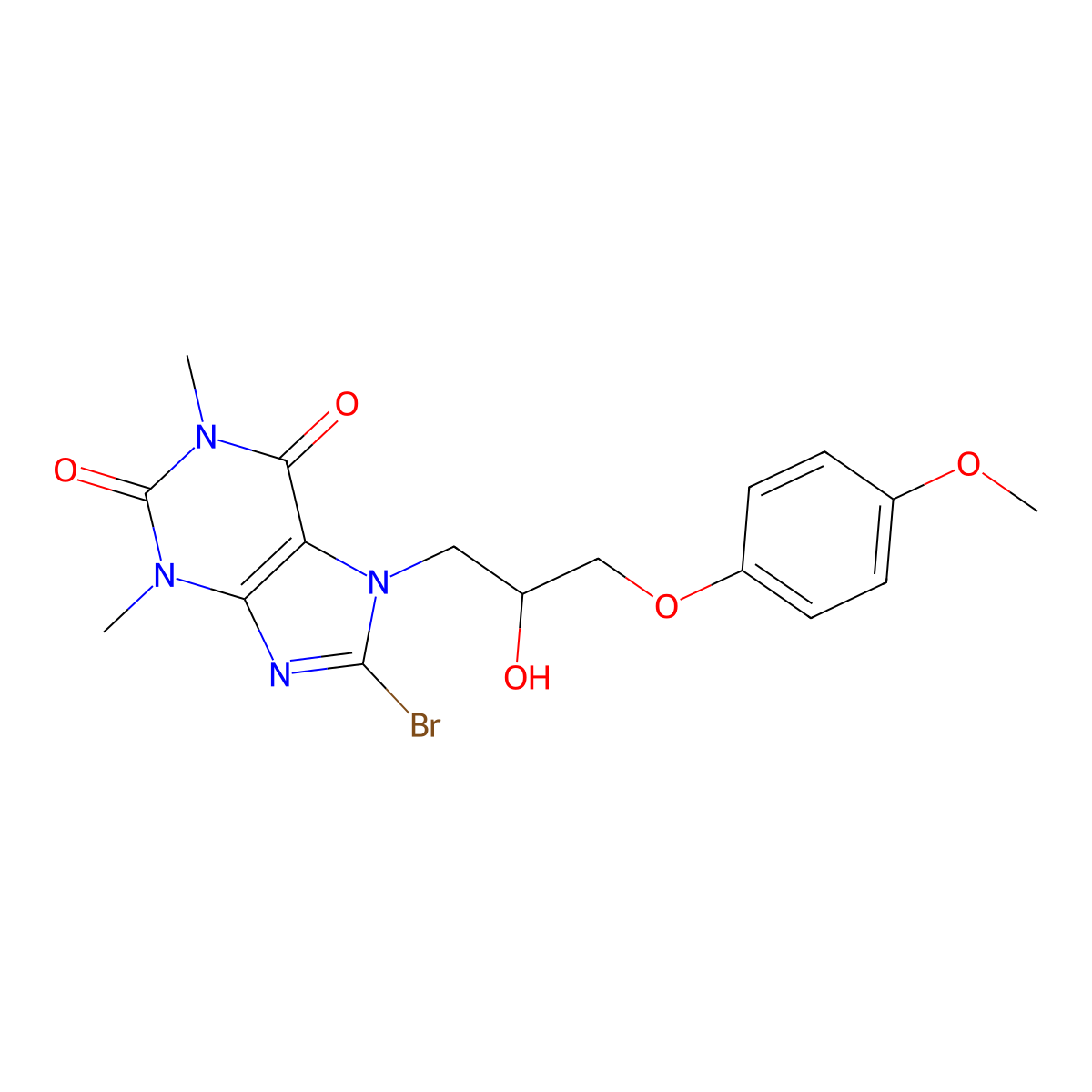 8-bromo-7-(2-hydroxy-3-(4-methoxyphenoxy)propyl)-1,3-dimethyl-1H-purine-2,6(3H,7H)-dione molecular structure, CAS 333752-21-9