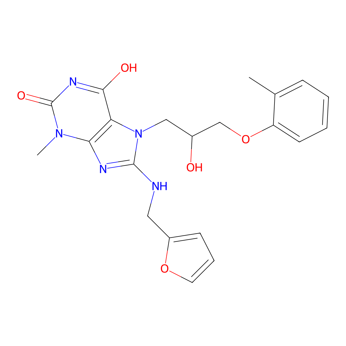 8-((furan-2-ylmethyl)amino)-7-(2-hydroxy-3-(o-tolyloxy)propyl)-3-methyl-1H-purine-2,6(3H,7H)-dione molecular structure, CAS 333752-25-3