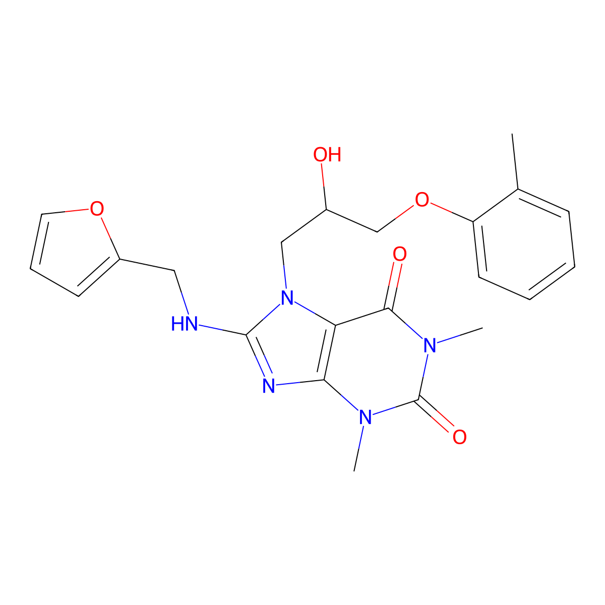 8-((furan-2-ylmethyl)amino)-7-(2-hydroxy-3-(o-tolyloxy)propyl)-1,3-dimethyl-1H-purine-2,6(3H,7H)-dione molecular structure, CAS 333752-26-4