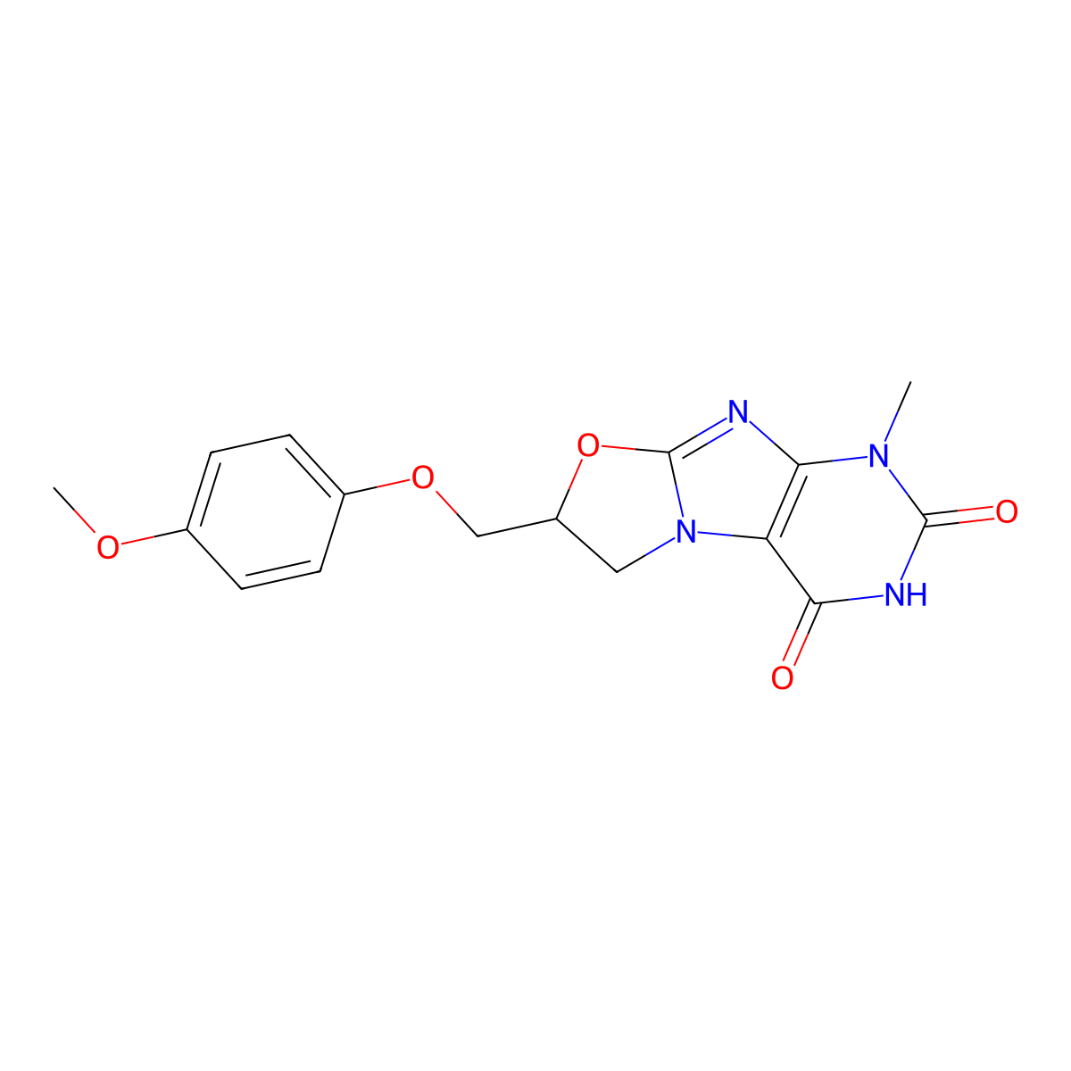 7-((4-methoxyphenoxy)methyl)-1-methyl-6,7-dihydrooxazolo[2,3-f]purine-2,4(1H,3H)-dione molecular structure, CAS 333752-27-5