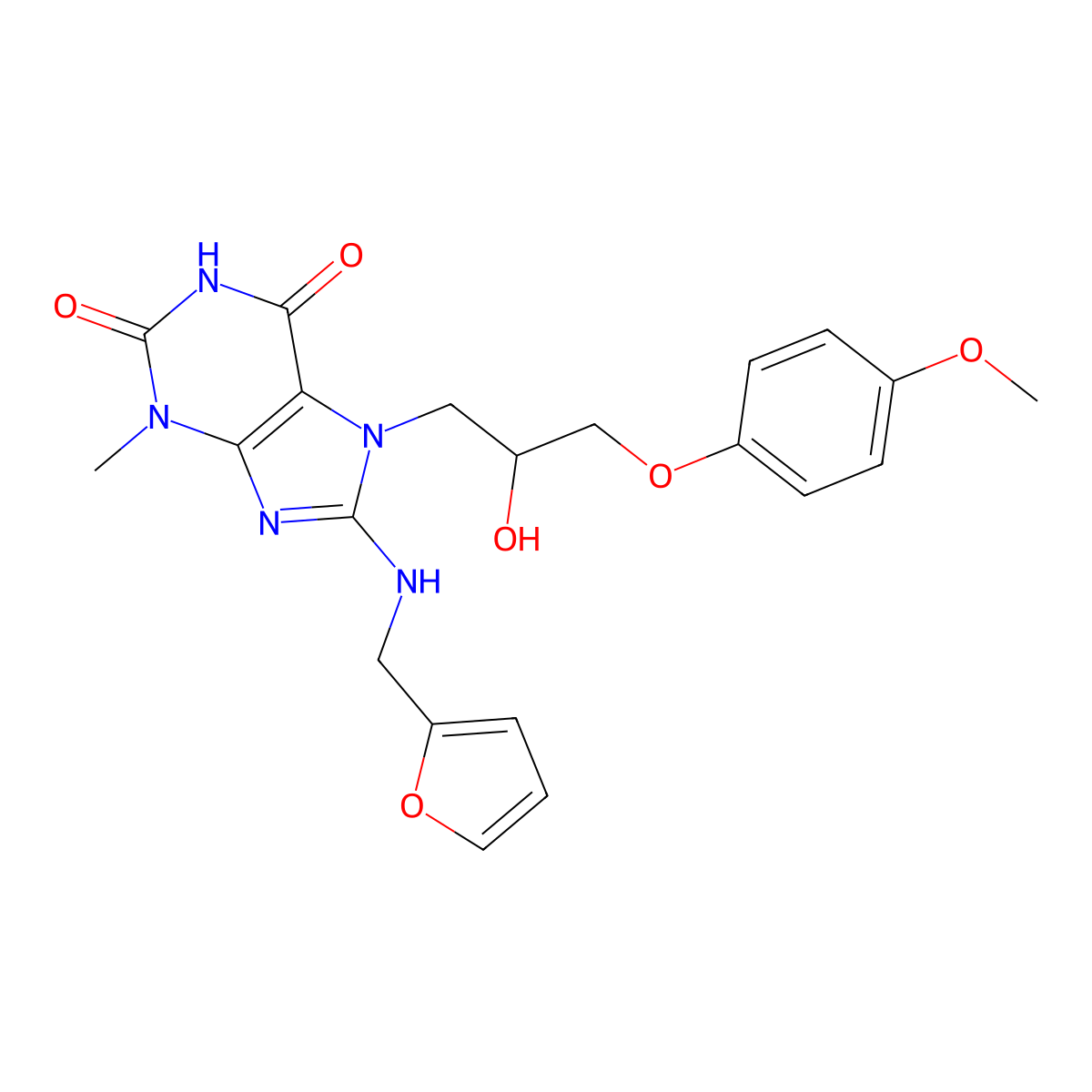 8-((furan-2-ylmethyl)amino)-7-(2-hydroxy-3-(4-methoxyphenoxy)propyl)-3-methyl-1H-purine-2,6(3H,7H)-dione molecular structure, CAS 333752-29-7