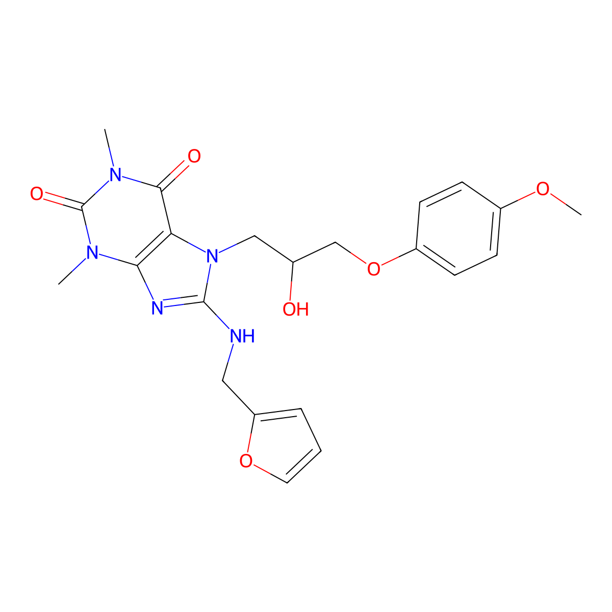 8-((furan-2-ylmethyl)amino)-7-(2-hydroxy-3-(4-methoxyphenoxy)propyl)-1,3-dimethyl-1H-purine-2,6(3H,7H)-dione molecular structure, CAS 333752-30-0