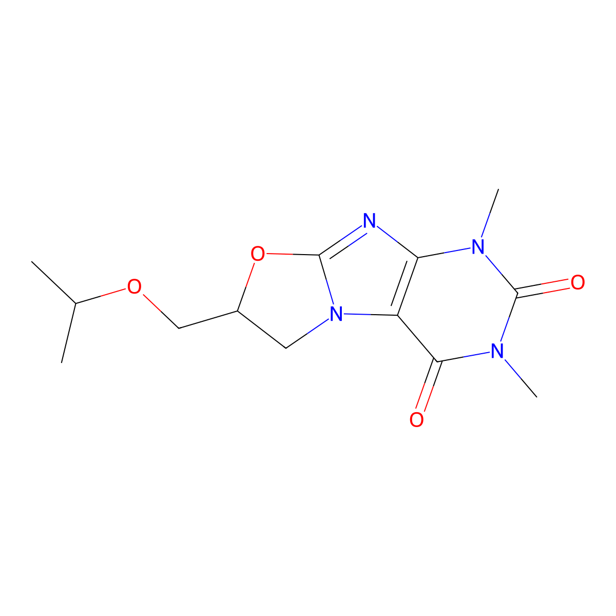 7-(isopropoxymethyl)-1,3-dimethyl-6,7-dihydrooxazolo[2,3-f]purine-2,4(1H,3H)-dione molecular structure, CAS 333752-31-1