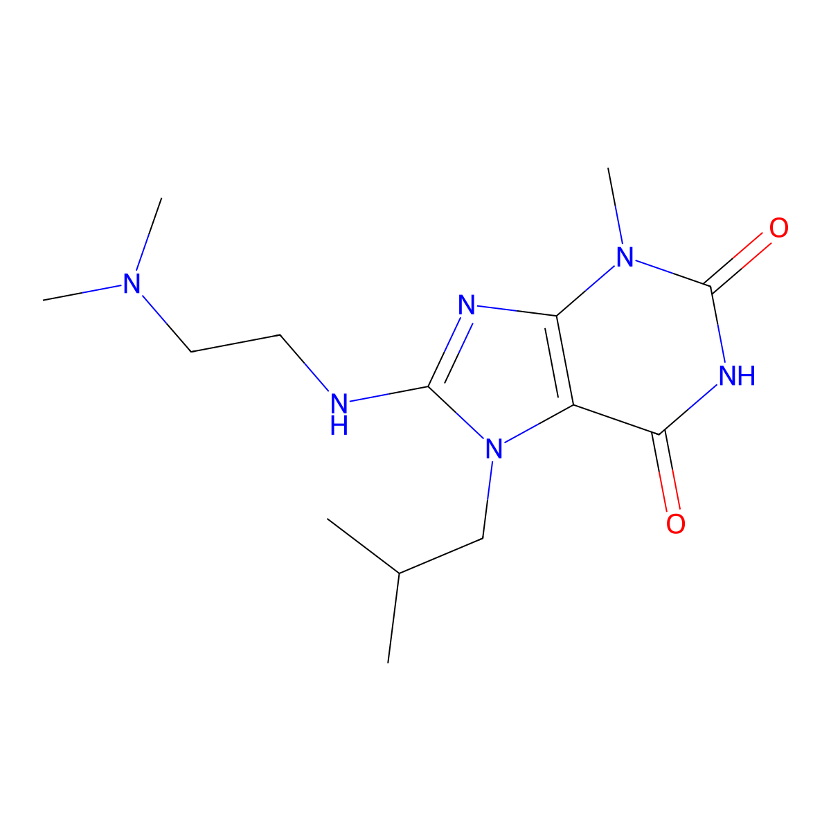 8-(2-Dimethylamino-ethylamino)-7-isobutyl-3-methyl-3,7-dihydro-purine-2,6-dione molecular structure, CAS 333752-34-4