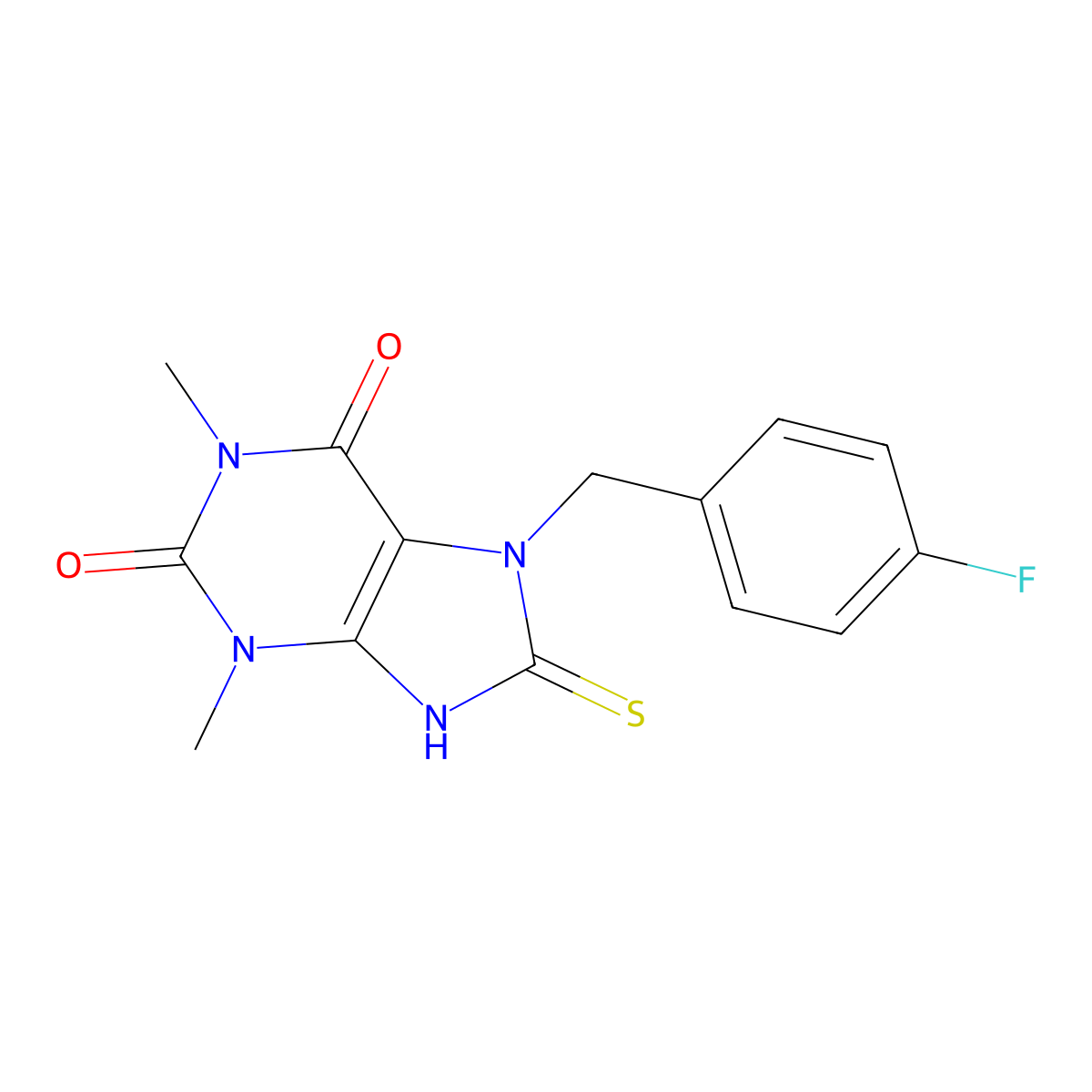7-(4-fluorobenzyl)-8-mercapto-1,3-dimethyl-1H-purine-2,6(3H,7H)-dione molecular structure, CAS 333752-43-5