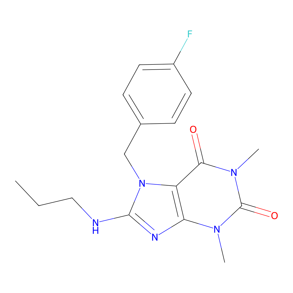 7-[(4-Fluorophenyl)methyl]-1,3-dimethyl-8-(propylamino)purine-2,6-dione molecular structure, CAS 333752-48-0