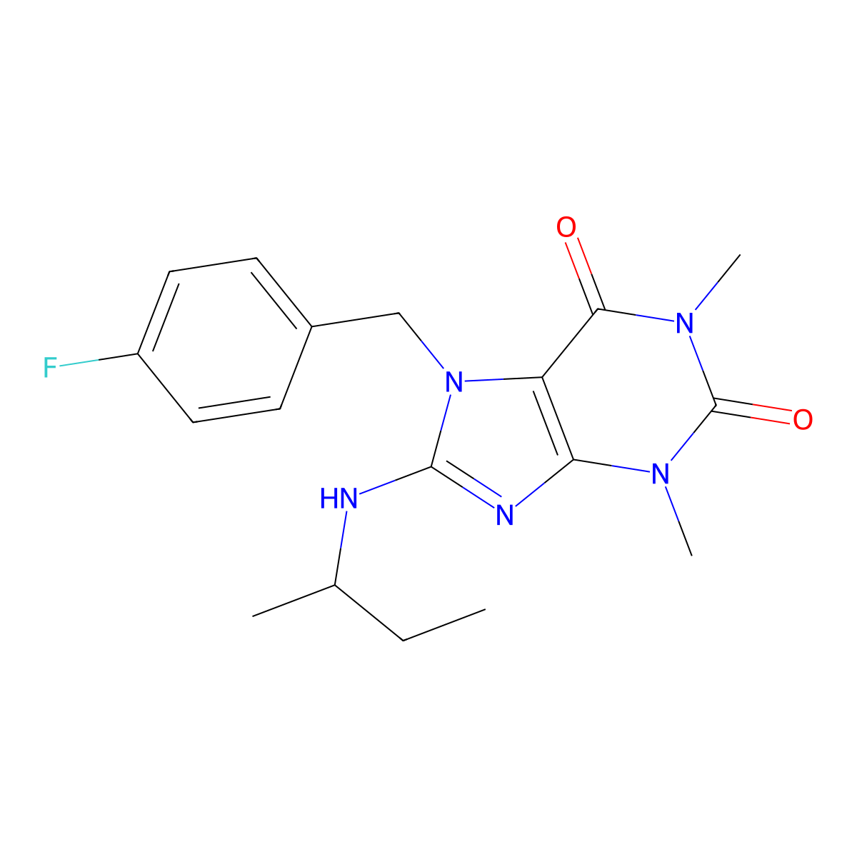 8-sec-Butylamino-7-(4-fluoro-benzyl)-1,3-dimethyl-3,7-dihydro-purine-2,6-dione molecular structure, CAS 333752-50-4