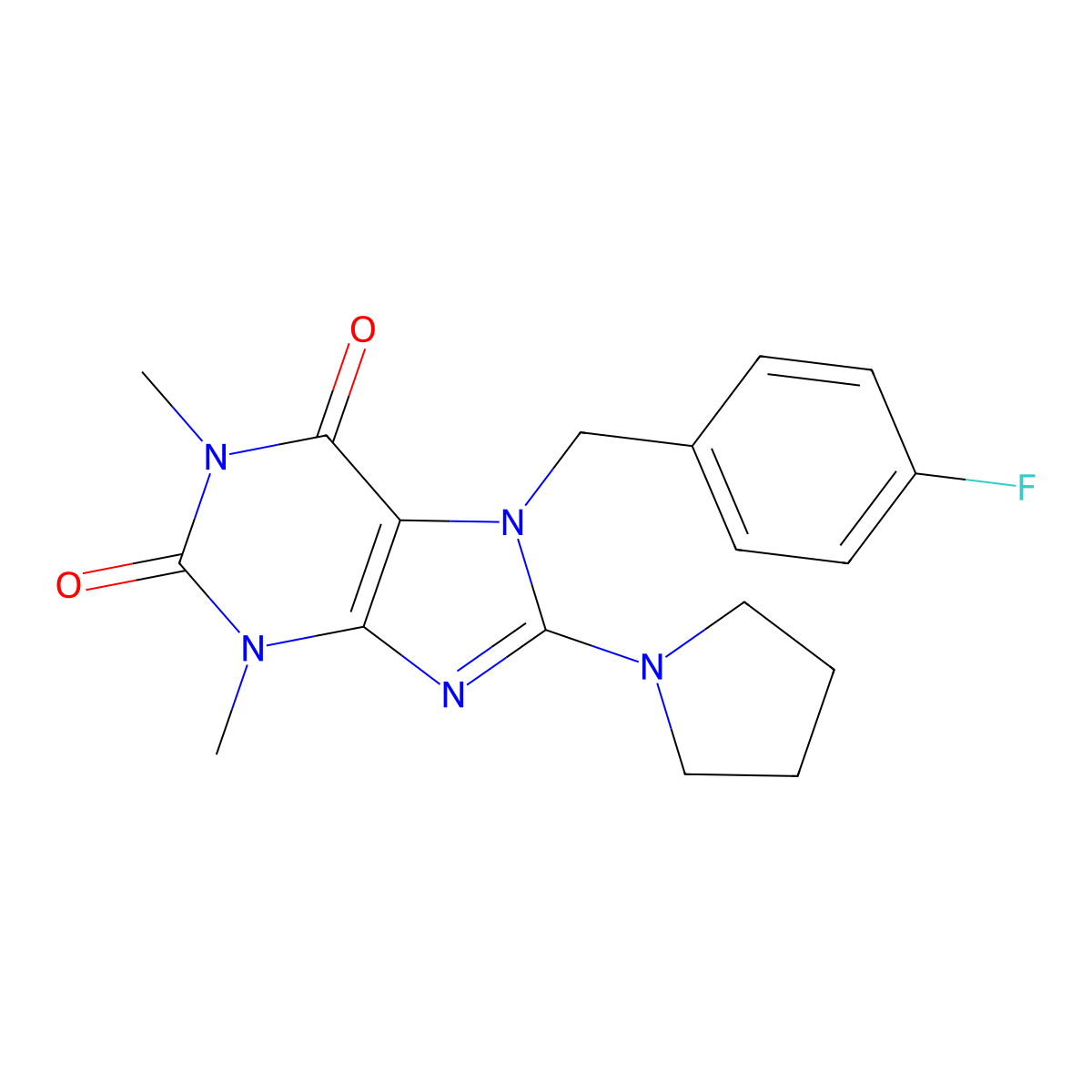 7-(4-fluorobenzyl)-1,3-dimethyl-8-(pyrrolidin-1-yl)-1H-purine-2,6(3H,7H)-dione molecular structure, CAS 333752-52-6