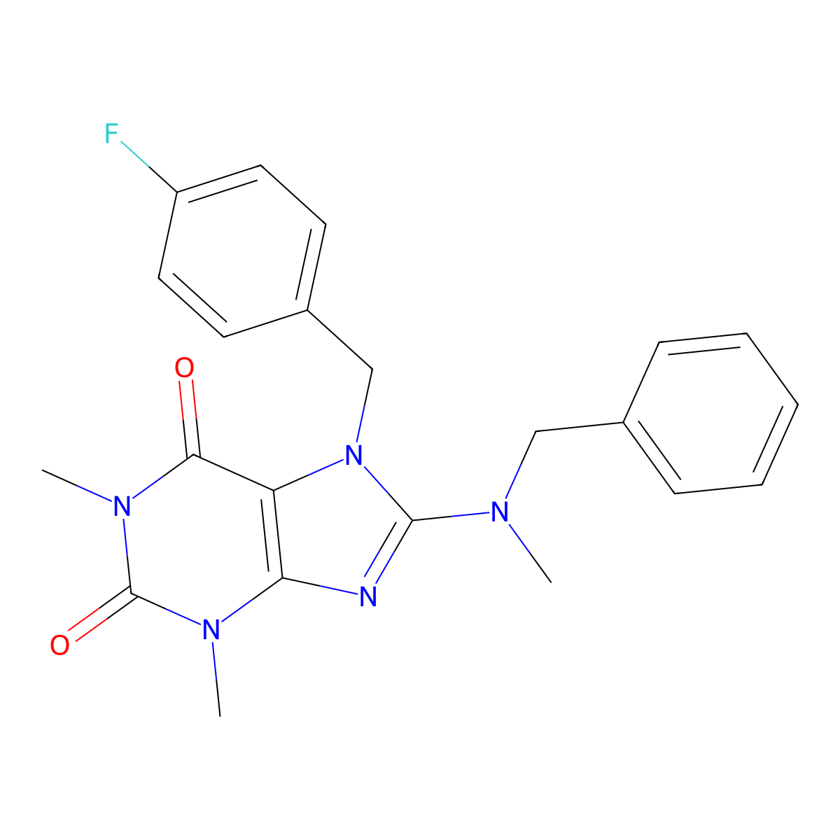 8-(benzyl(methyl)amino)-7-(4-fluorobenzyl)-1,3-dimethyl-1H-purine-2,6(3H,7H)-dione molecular structure, CAS 333752-53-7