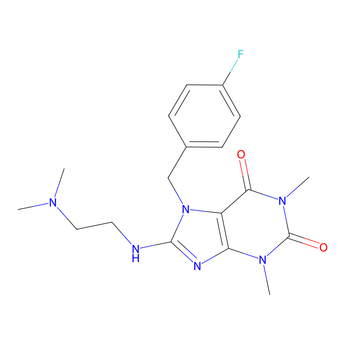 8-((2-(dimethylamino)ethyl)amino)-7-(4-fluorobenzyl)-1,3-dimethyl-1H-purine-2,6(3H,7H)-dione molecular structure, CAS 333752-54-8