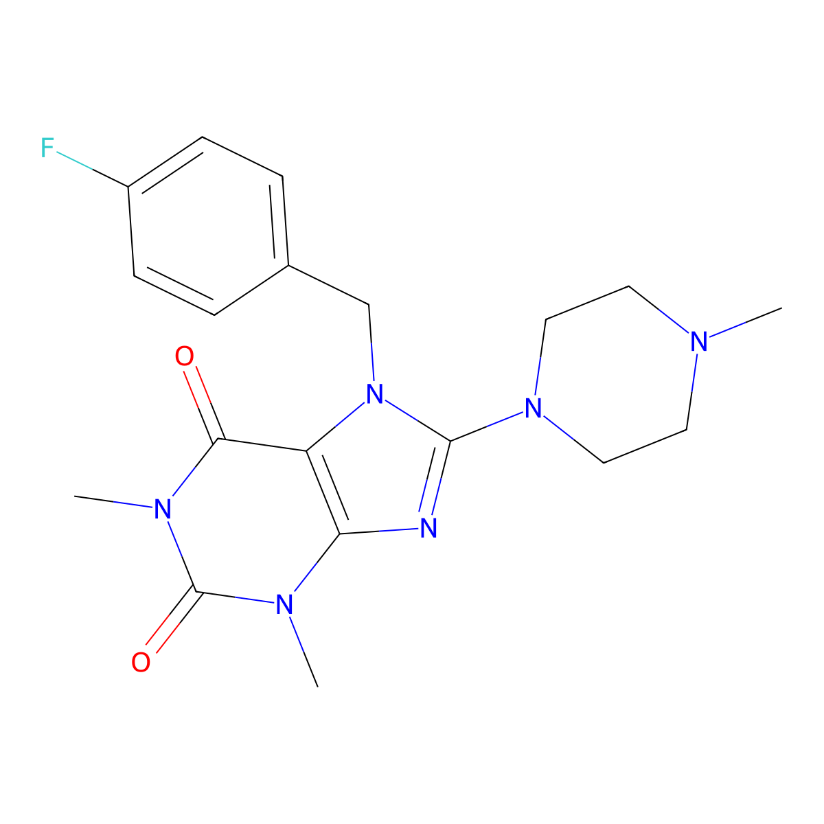 7-(4-fluorobenzyl)-1,3-dimethyl-8-(4-methylpiperazin-1-yl)-1H-purine-2,6(3H,7H)-dione molecular structure, CAS 333755-23-0