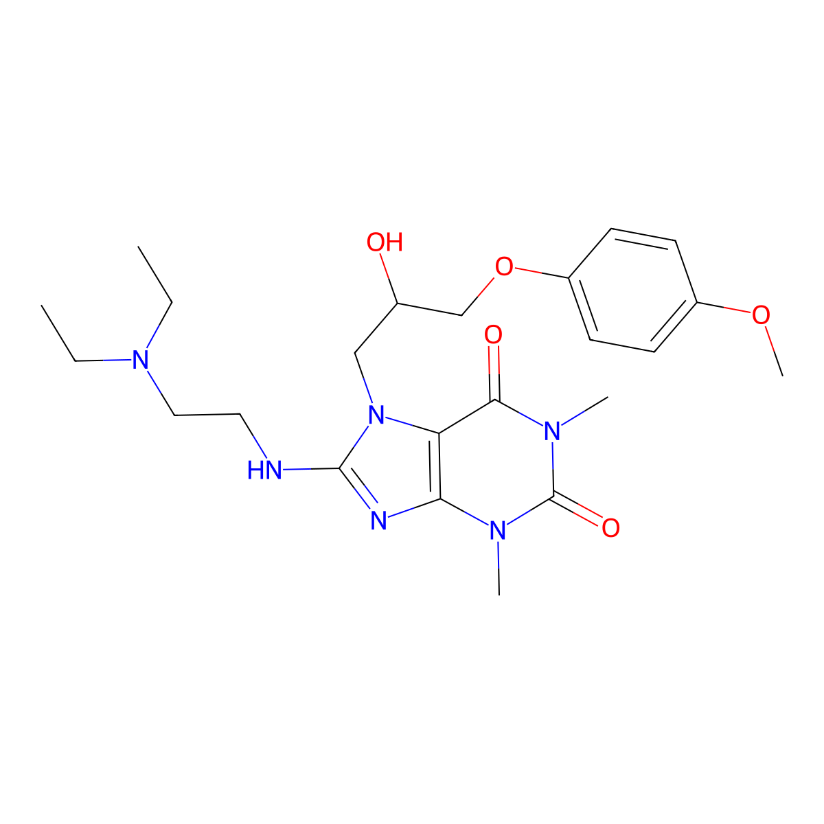 8-((2-(diethylamino)ethyl)amino)-7-(2-hydroxy-3-(4-methoxyphenoxy)propyl)-1,3-dimethyl-1H-purine-2,6(3H,7H)-dione molecular structure, CAS 333755-32-1