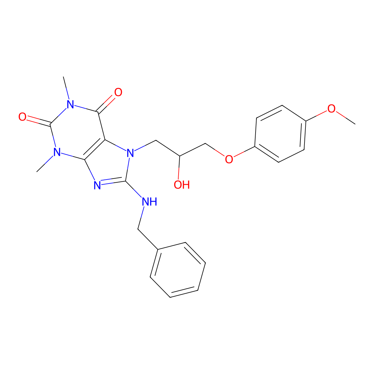 8-(benzylamino)-7-(2-hydroxy-3-(4-methoxyphenoxy)propyl)-1,3-dimethyl-1H-purine-2,6(3H,7H)-dione molecular structure, CAS 333755-34-3