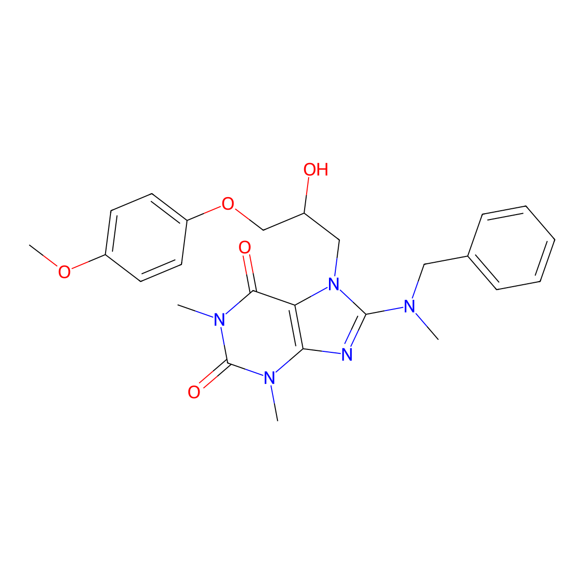 8-(benzyl(methyl)amino)-7-(2-hydroxy-3-(4-methoxyphenoxy)propyl)-1,3-dimethyl-1H-purine-2,6(3H,7H)-dione molecular structure, CAS 333755-35-4