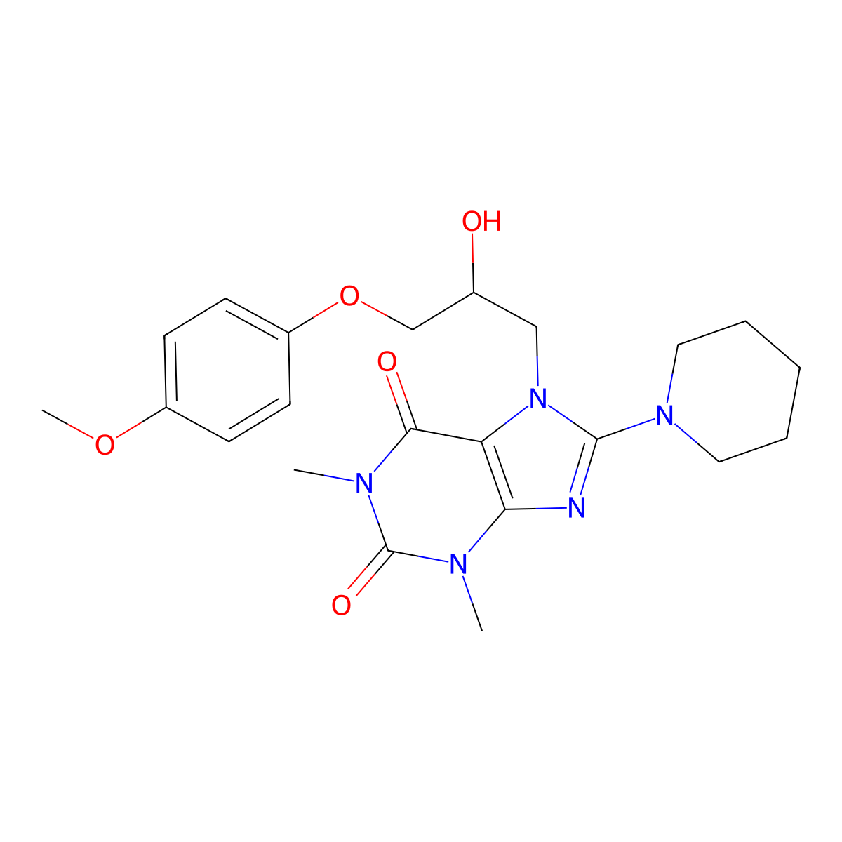 7-[2-Hydroxy-3-(4-methoxyphenoxy)propyl]-1,3-dimethyl-8-(1-piperidinyl)purine-2,6-dione molecular structure, CAS 333755-38-7