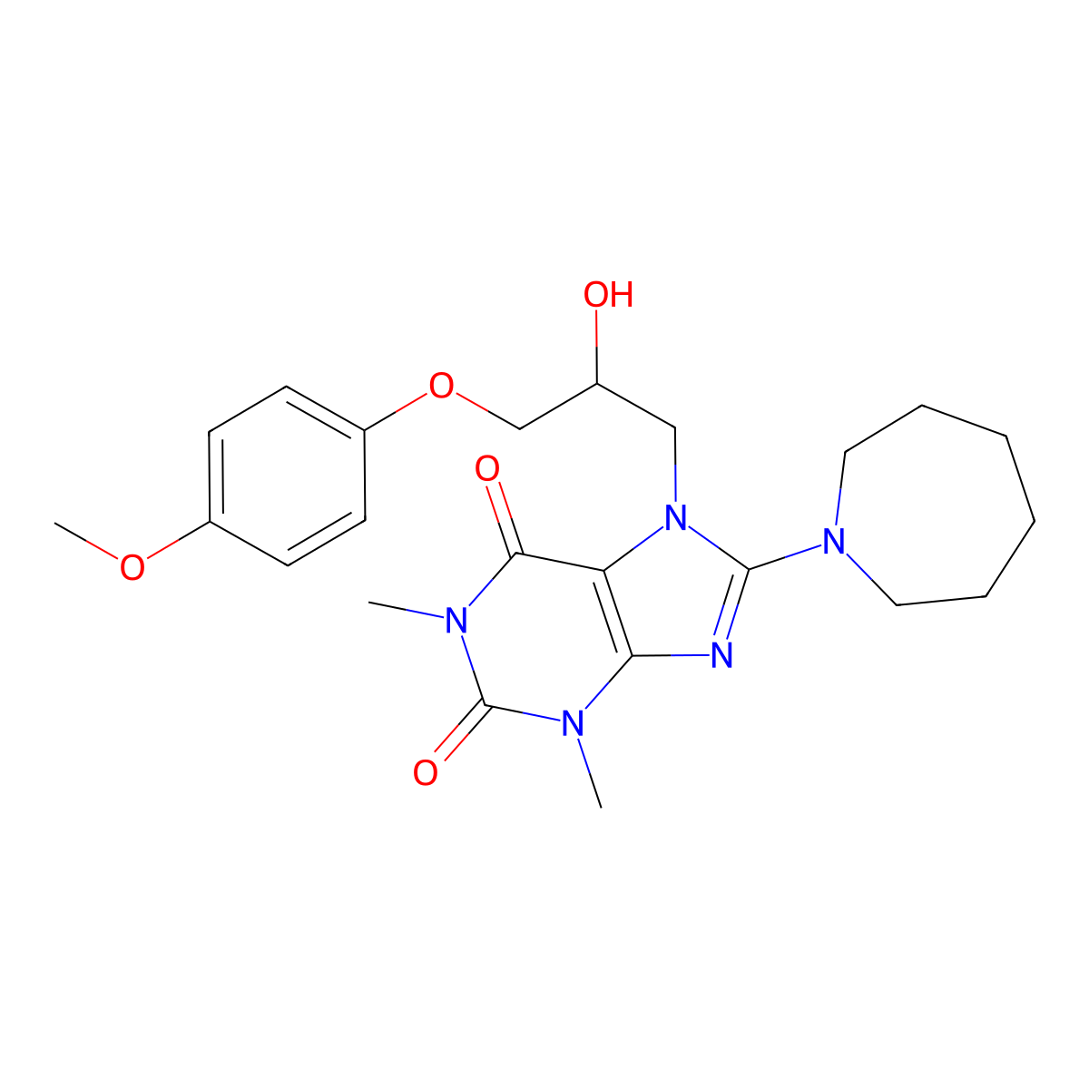 8-(azepan-1-yl)-7-(2-hydroxy-3-(4-methoxyphenoxy)propyl)-1,3-dimethyl-1H-purine-2,6(3H,7H)-dione molecular structure, CAS 333755-42-3