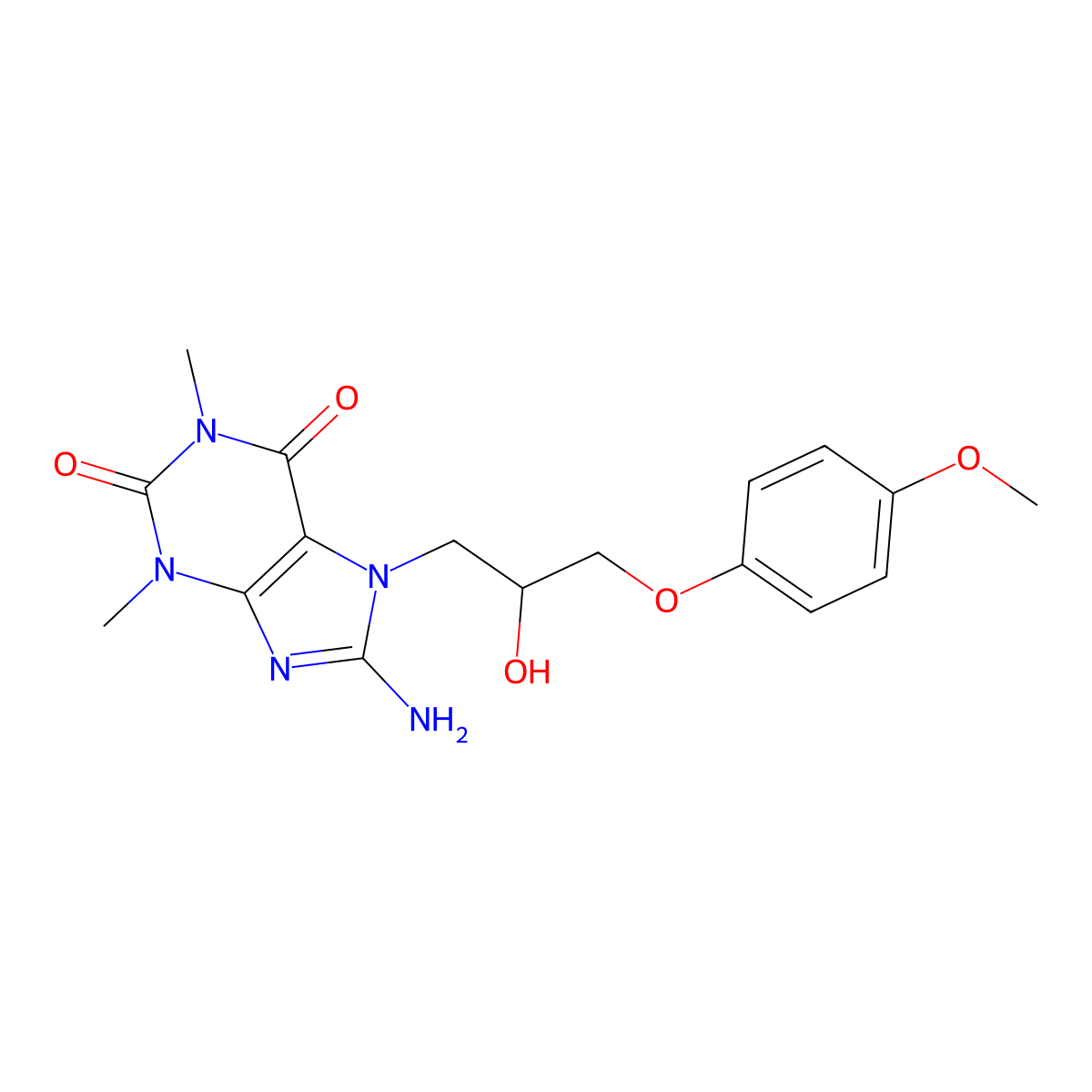 8-amino-7-(2-hydroxy-3-(4-methoxyphenoxy)propyl)-1,3-dimethyl-1H-purine-2,6(3H,7H)-dione molecular structure, CAS 333755-47-8