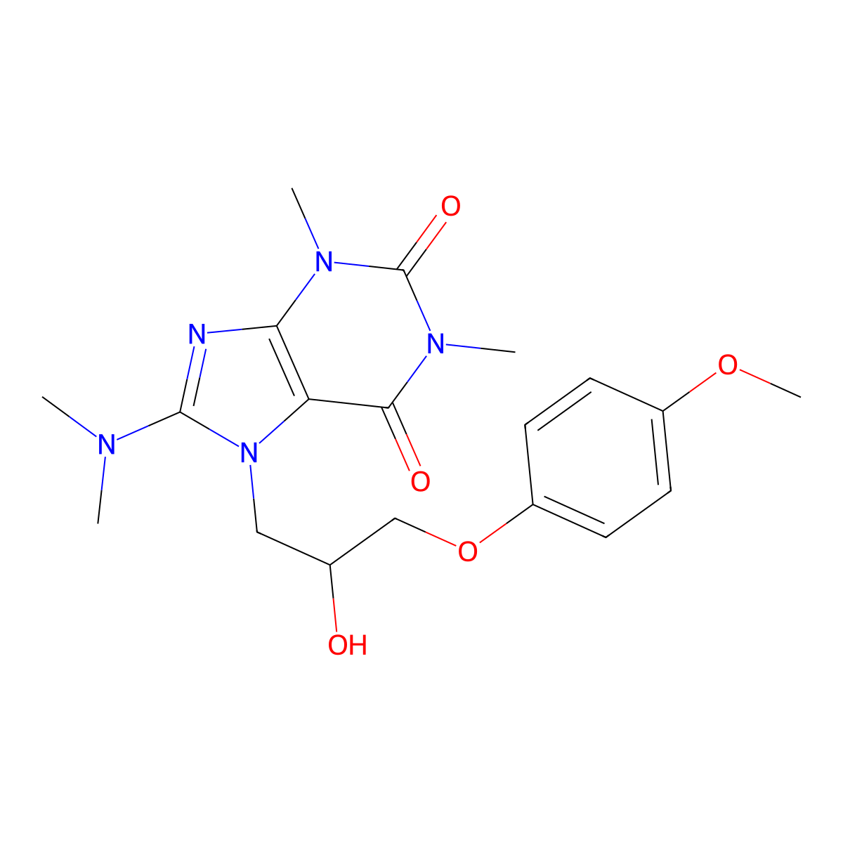 8-(dimethylamino)-7-(2-hydroxy-3-(4-methoxyphenoxy)propyl)-1,3-dimethyl-1H-purine-2,6(3H,7H)-dione molecular structure, CAS 333755-49-0