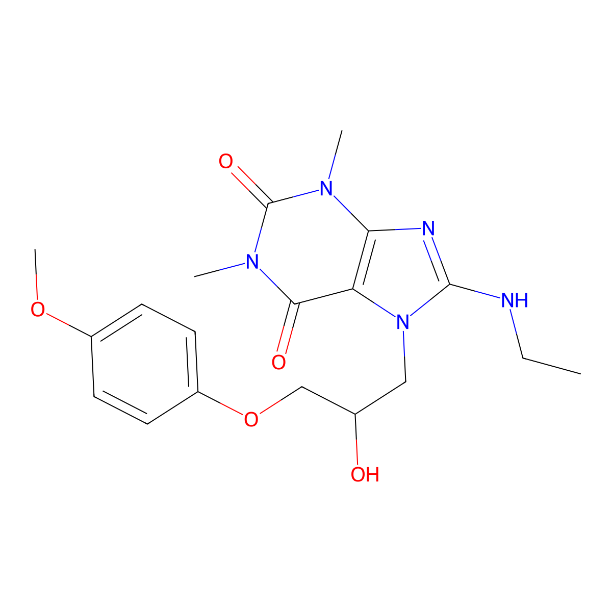 8-(ethylamino)-7-(2-hydroxy-3-(4-methoxyphenoxy)propyl)-1,3-dimethyl-1H-purine-2,6(3H,7H)-dione molecular structure, CAS 333755-50-3