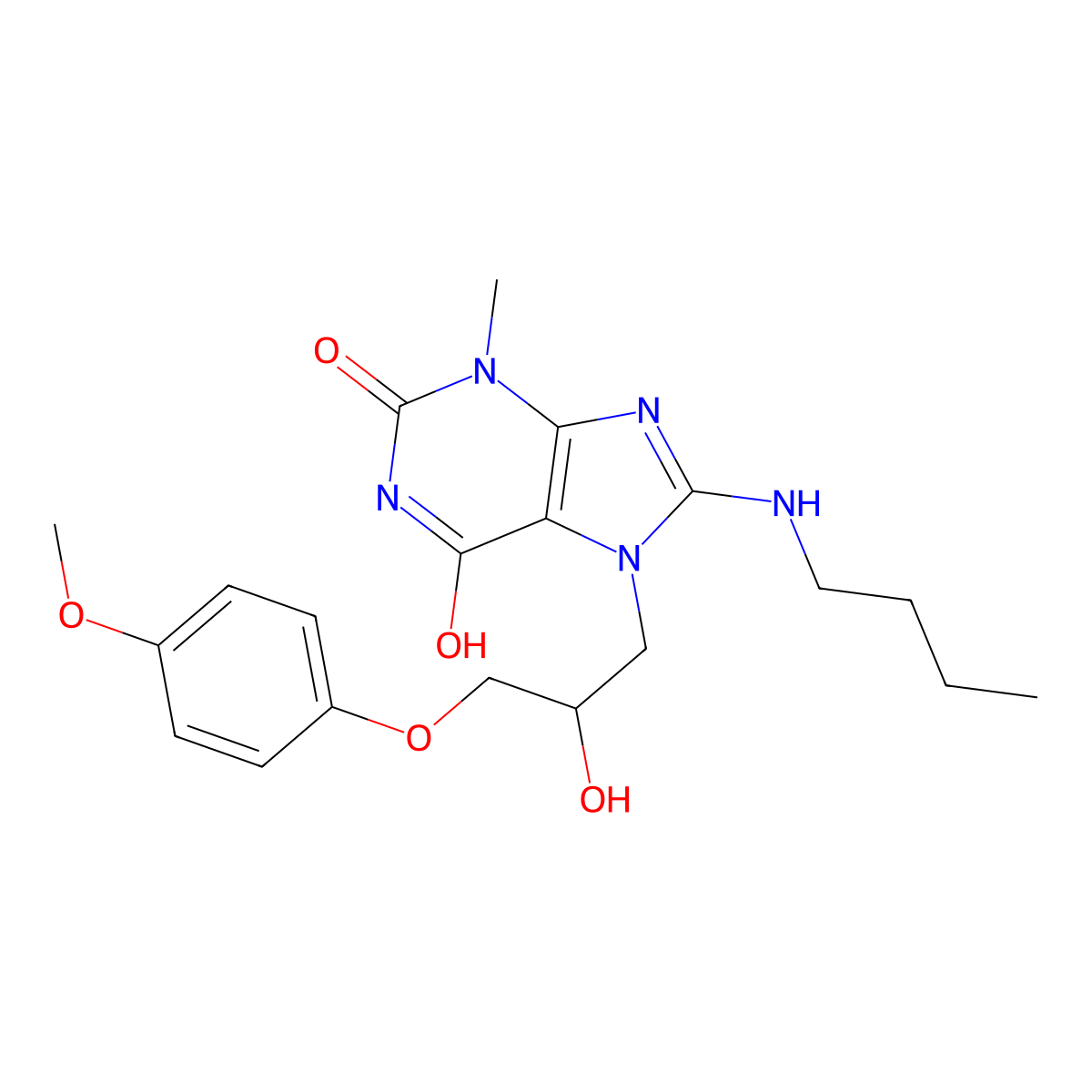 8-(butylamino)-7-(2-hydroxy-3-(4-methoxyphenoxy)propyl)-3-methyl-1H-purine-2,6(3H,7H)-dione molecular structure, CAS 333755-54-7