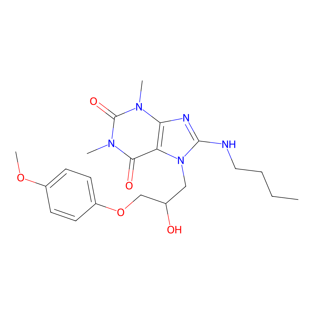 8-(butylamino)-7-(2-hydroxy-3-(4-methoxyphenoxy)propyl)-1,3-dimethyl-1H-purine-2,6(3H,7H)-dione molecular structure, CAS 333755-56-9