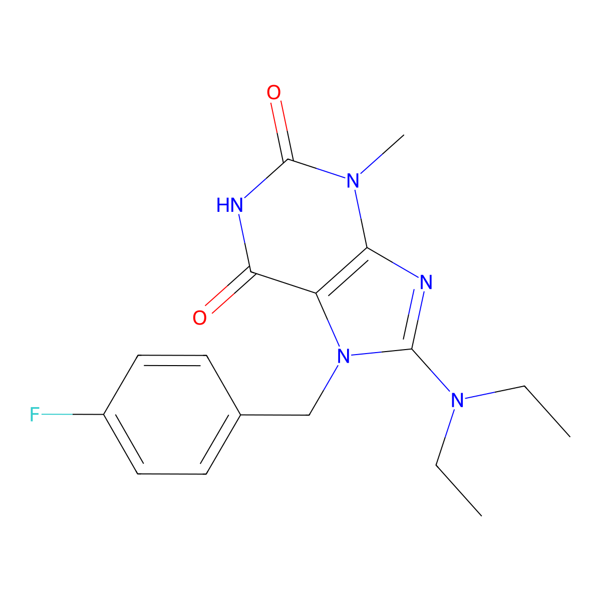 8-(diethylamino)-7-(4-fluorobenzyl)-3-methyl-1H-purine-2,6(3H,7H)-dione molecular structure, CAS 333755-61-6