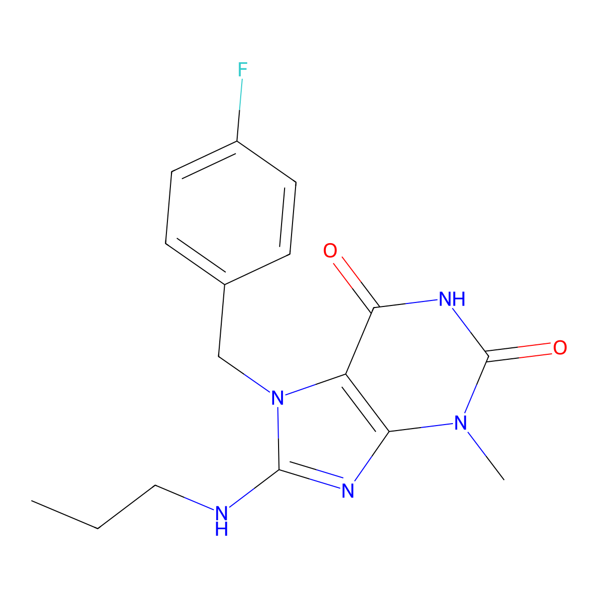 7-[(4-Fluorophenyl)methyl]-3-methyl-8-(propylamino)purine-2,6-dione molecular structure, CAS 333755-62-7