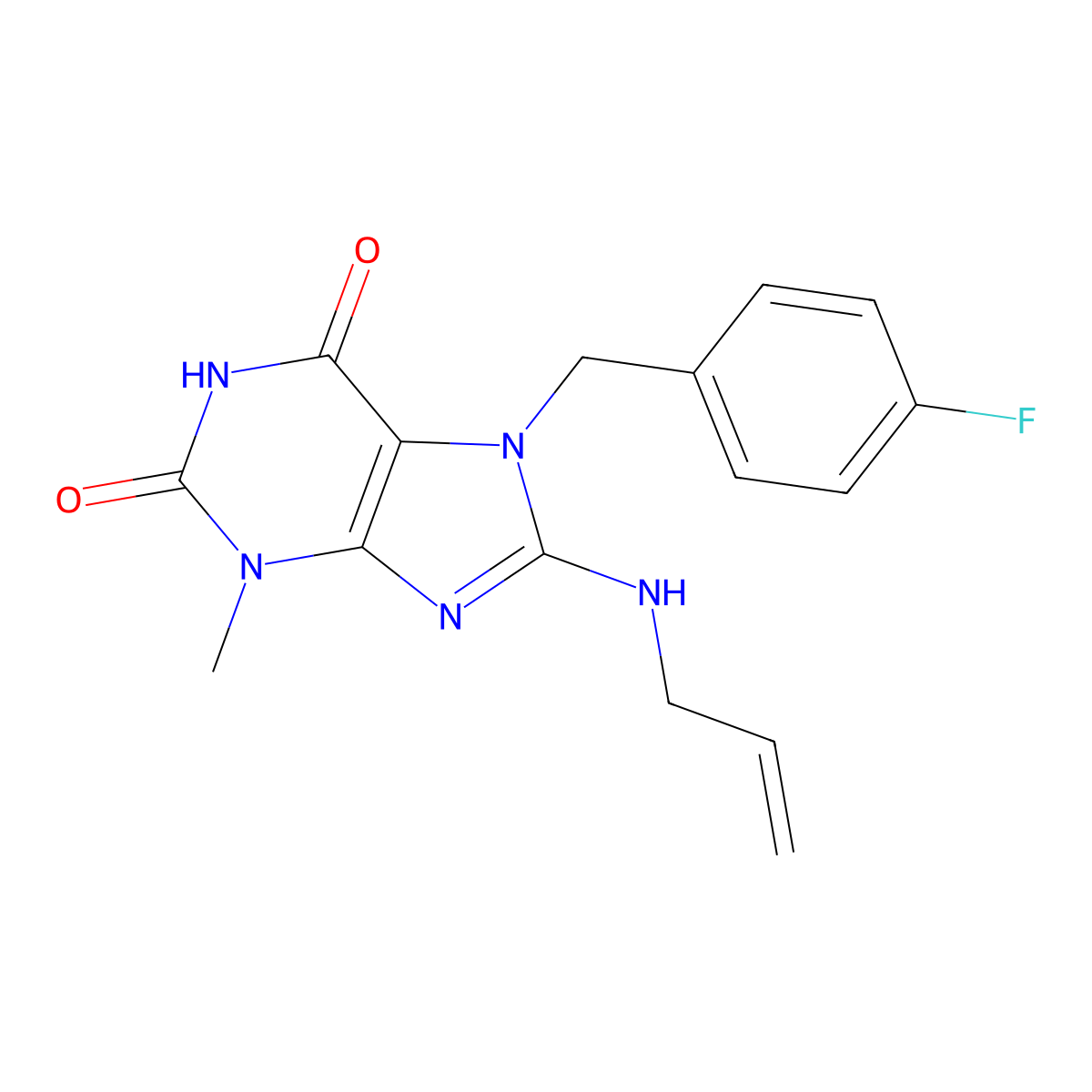 7-[(4-Fluorophenyl)methyl]-3-methyl-8-(prop-2-enylamino)purine-2,6-dione molecular structure, CAS 333755-63-8