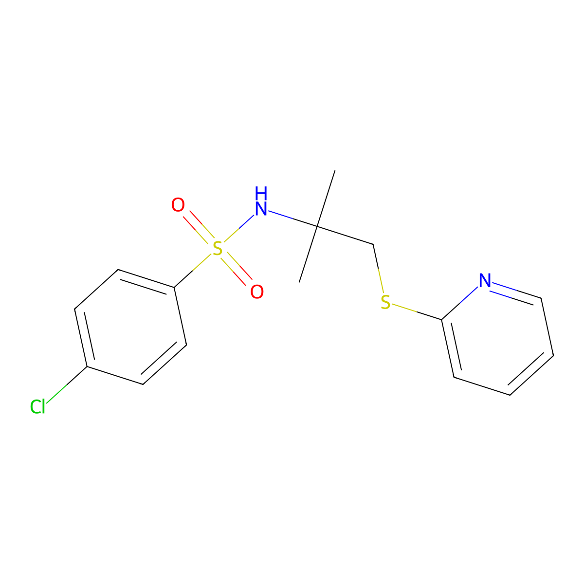 4-chloro-N-(2-methyl-1-(pyridin-2-ylthio)propan-2-yl)benzenesulfonamide molecular structure, CAS 333755-72-9