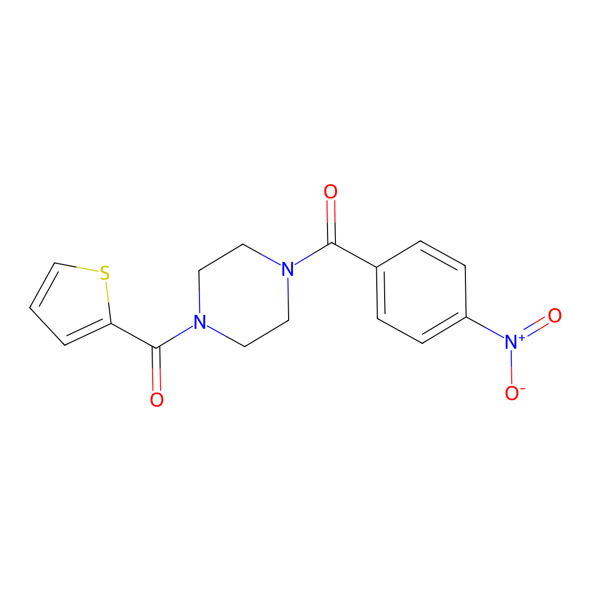 (4-Nitrophenyl)-[4-(thiophene-2-carbonyl)piperazin-1-yl]methanone molecular structure, CAS 333756-02-8