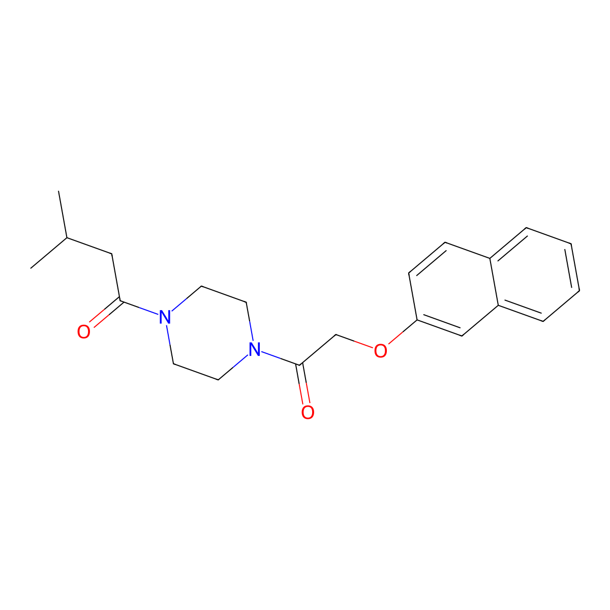 3-Methyl-1-[4-(2-naphthalen-2-yloxyacetyl)piperazin-1-yl]butan-1-one molecular structure, CAS 333756-10-8