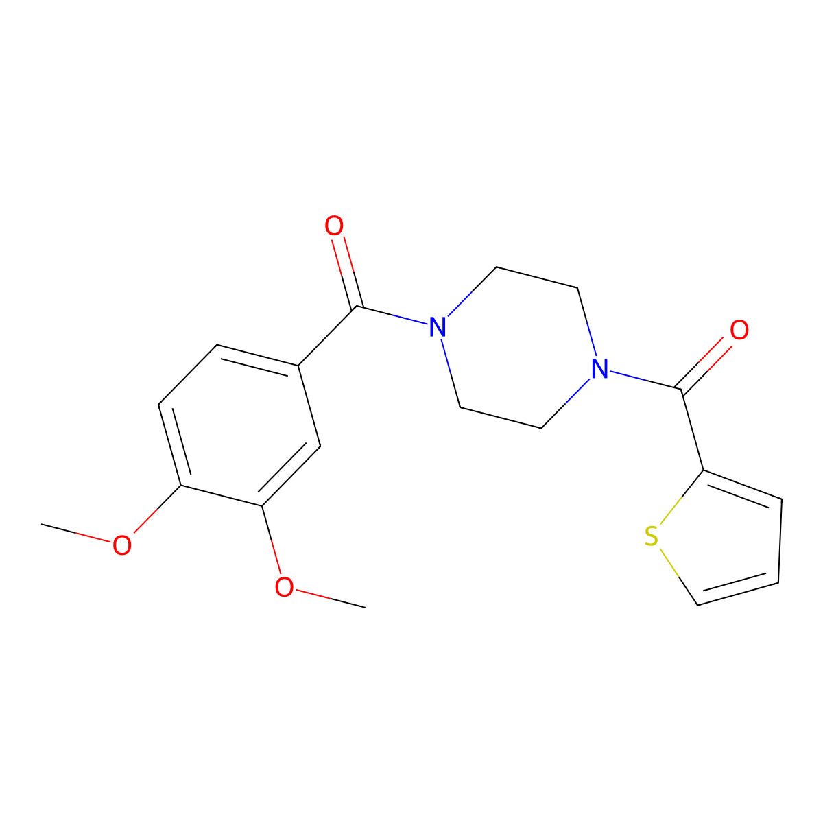 (3,4-Dimethoxy-phenyl)-[4-(thiophene-2-carbonyl)-piperazin-1-yl]-methanone molecular structure, CAS 333756-53-9
