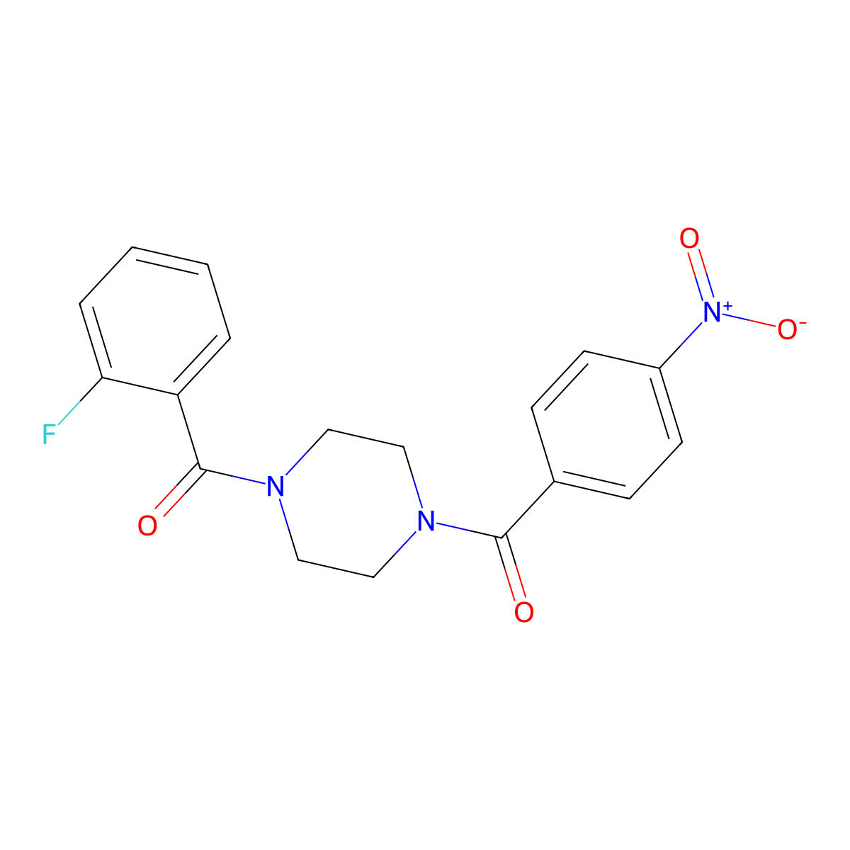 Piperazine, 1-(2-fluorobenzoyl)-4-(4-nitrobenzoyl)- molecular structure, CAS 333756-55-1