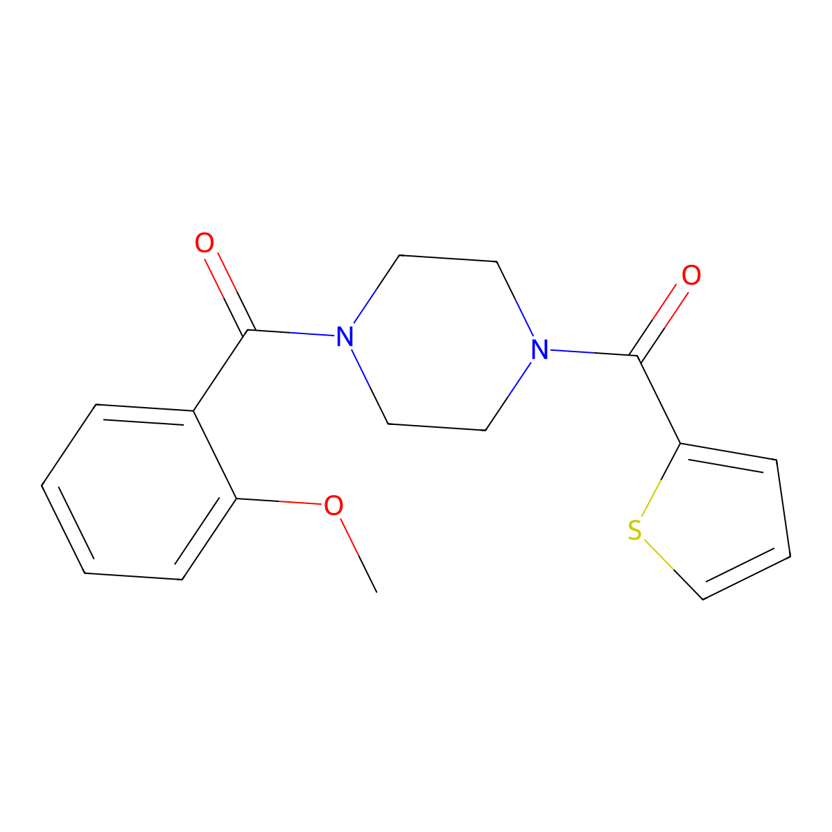 (2-Methoxyphenyl)-[4-(thiophene-2-carbonyl)piperazin-1-yl]methanone molecular structure, CAS 333756-56-2