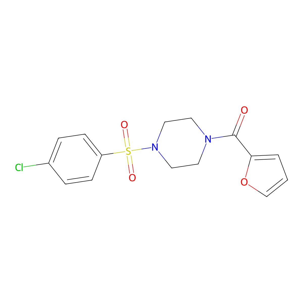 [4-(4-Chloro-benzenesulfonyl)-piperazin-1-yl]-furan-2-yl-methanone molecular structure, CAS 333756-57-3