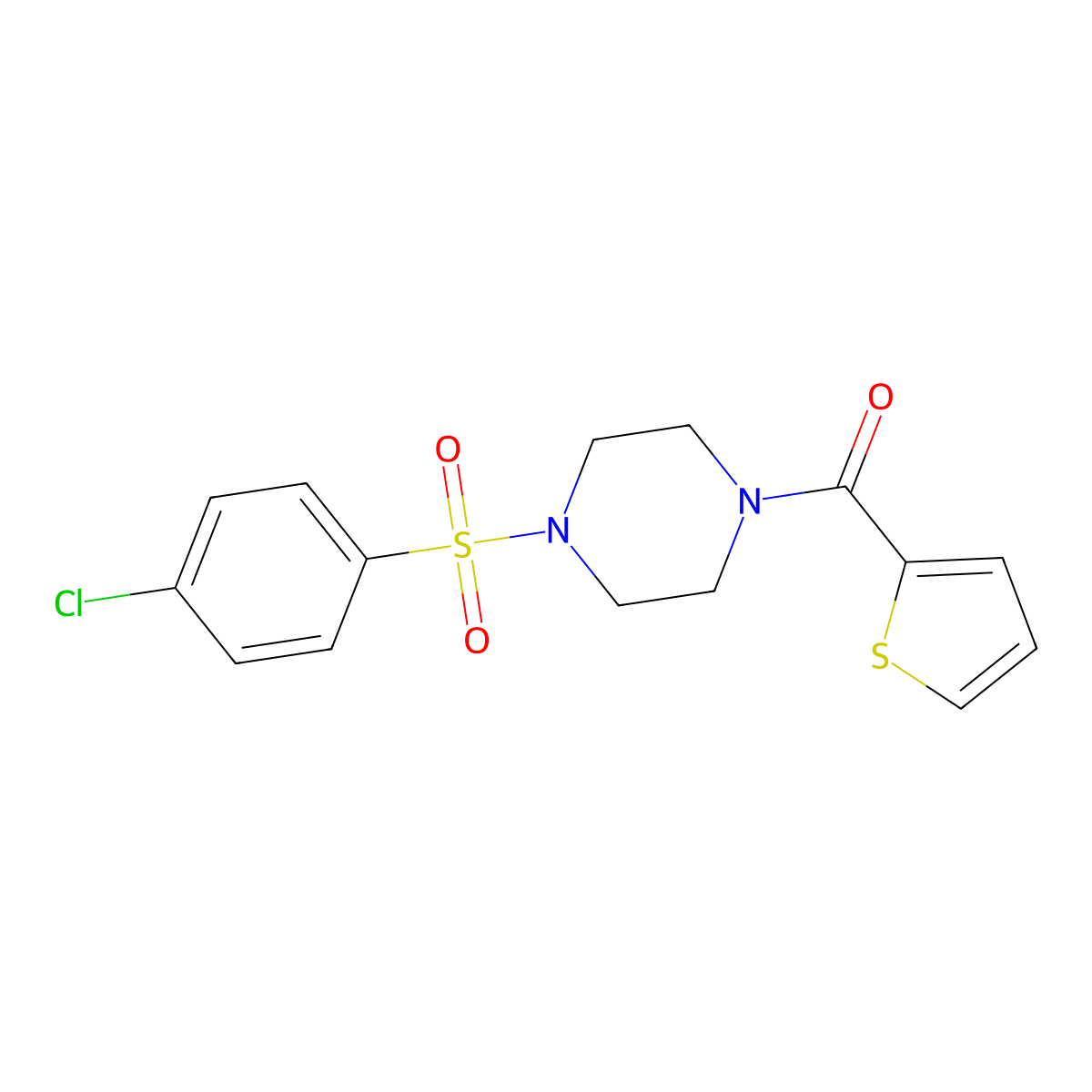 (4-((4-Chlorophenyl)sulfonyl)piperazin-1-yl)(thiophen-2-yl)methanone molecular structure, CAS 333756-64-2
