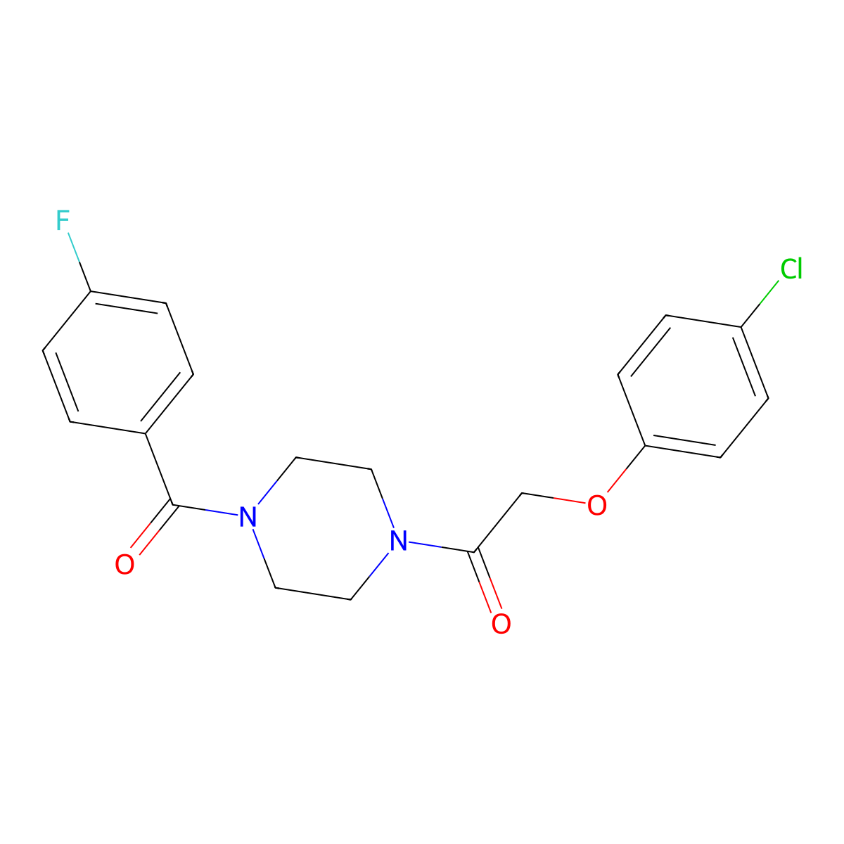 Piperazine, 1-(4-fluorobenzoyl)-4-(4-chlorophenoxyacetyl)- molecular structure, CAS 333756-76-6