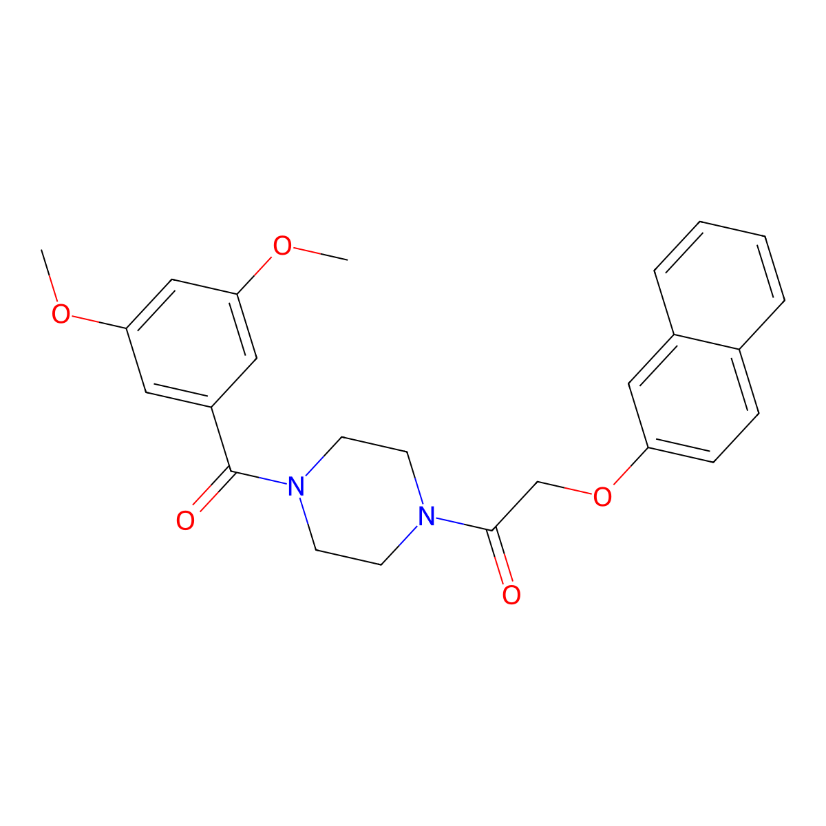 1-[4-(3,5-Dimethoxy-benzoyl)-piperazin-1-yl]-2-(naphthalen-2-yloxy)-ethanone molecular structure, CAS 333756-82-4