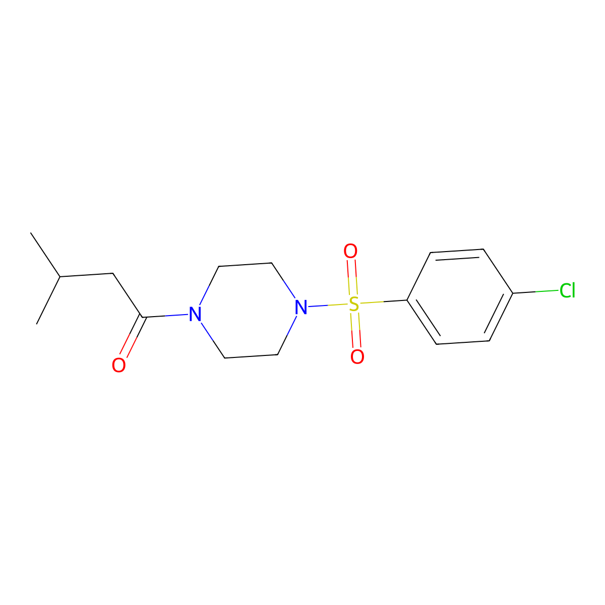 1-[4-(4-Chlorophenyl)sulfonylpiperazin-1-yl]-3-methylbutan-1-one molecular structure, CAS 333756-83-5