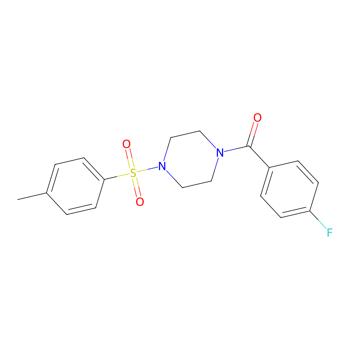 (4-Fluoro-phenyl)-[4-(toluene-4-sulfonyl)-piperazin-1-yl]-methanone molecular structure, CAS 333756-93-7