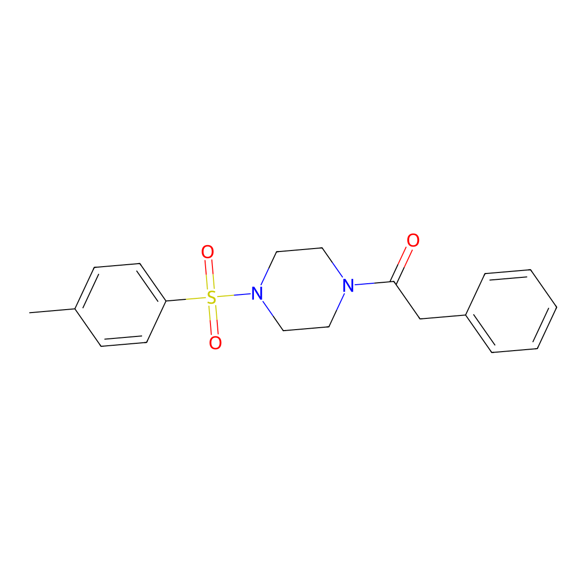 2-Phenyl-1-[4-(toluene-4-sulfonyl)-piperazin-1-yl]-ethanone molecular structure, CAS 333757-26-9
