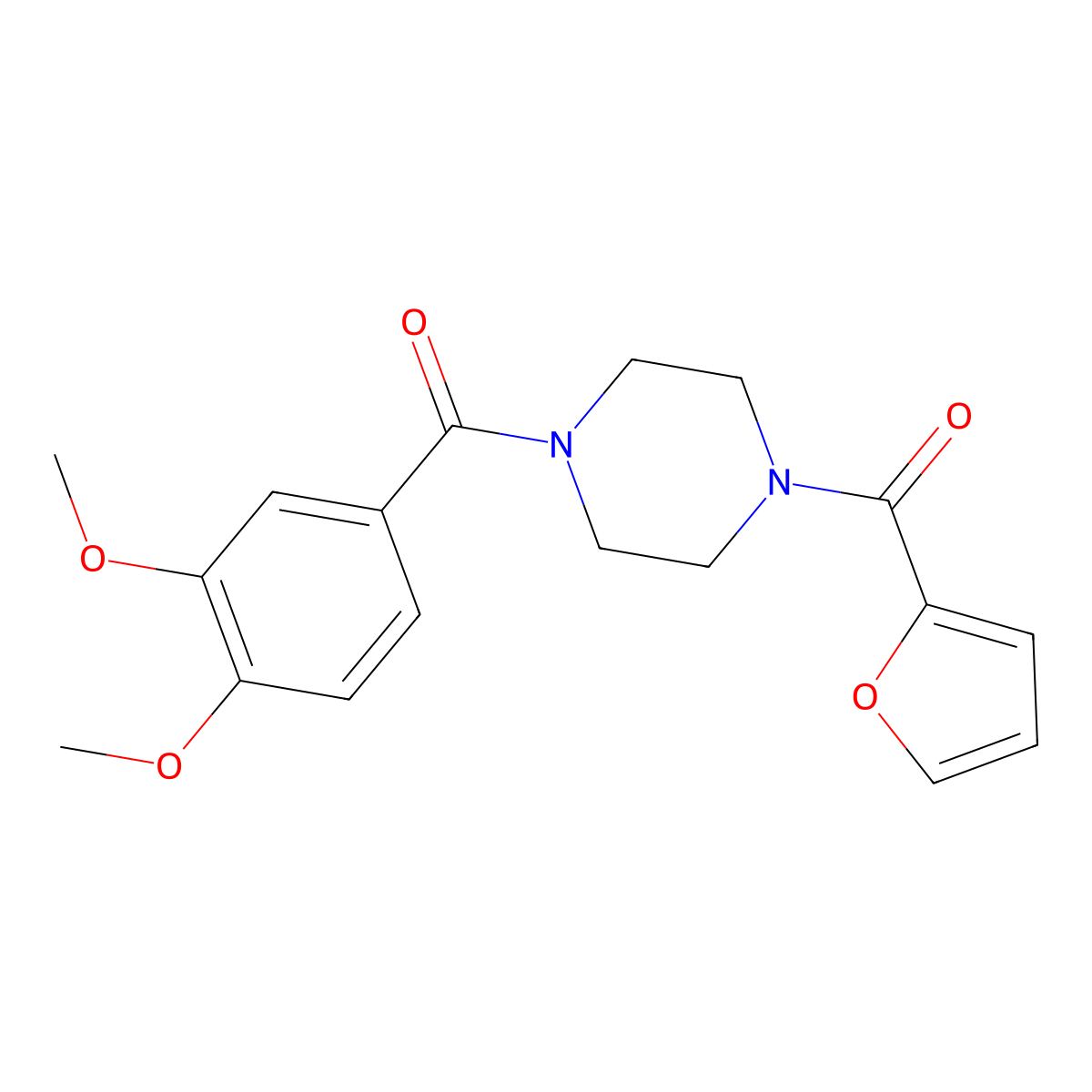 (3,4-Dimethoxy-phenyl)-[4-(furan-2-carbonyl)-piperazin-1-yl]-methanone molecular structure, CAS 333757-31-6