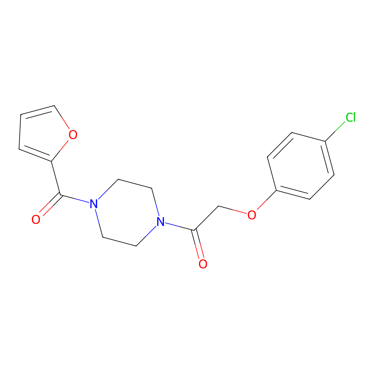 Piperazine, 1-[2-(4-chlorophenoxy)acetyl]-4-(2-furanylcarbonyl)- molecular structure, CAS 333757-35-0